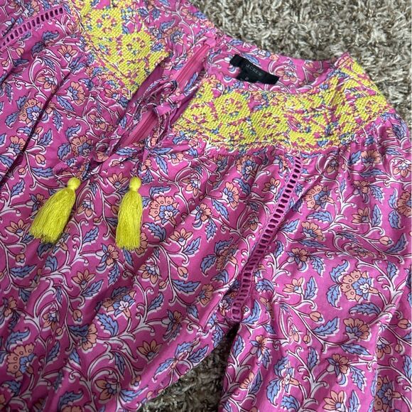 J. Crew Embroidered Romper in Pink Vines Block Print Sz 2 - Picture 5 of 11